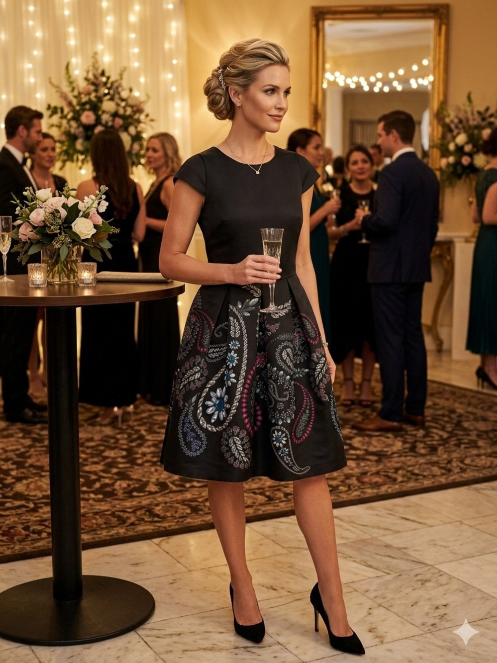Ted Baker Black A-Line Skirt Dress with Multicolor Paisley